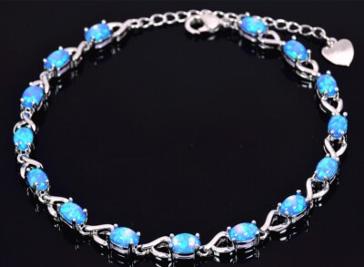 Hawaii Blue Opal Cute Oval Bracelet 925 Sterling Sliver Jewelry For Women Girls