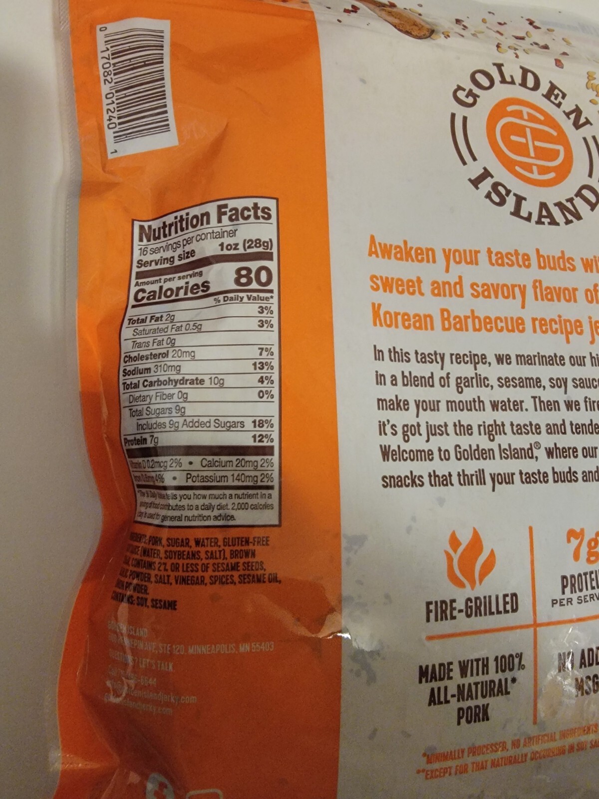 Golden Island Fire Grilled Pork Jerky Korean Barbecue Recipe - 14.5 Oz (2 Pack)