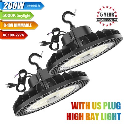2PACK LED High Bay Light 200W 30000LM Commercial Lighting for Workshop Garage UL