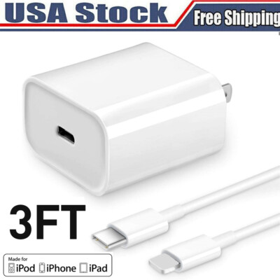 PD 20W Fast Charger Power Adapter 3ft USB C Cable for iphone 14 13 12 11 X