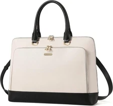 CLUCI LEATHER BRIEFCASE FOR WOMEN 15.6 INCH-BIEGE WITH BLACK