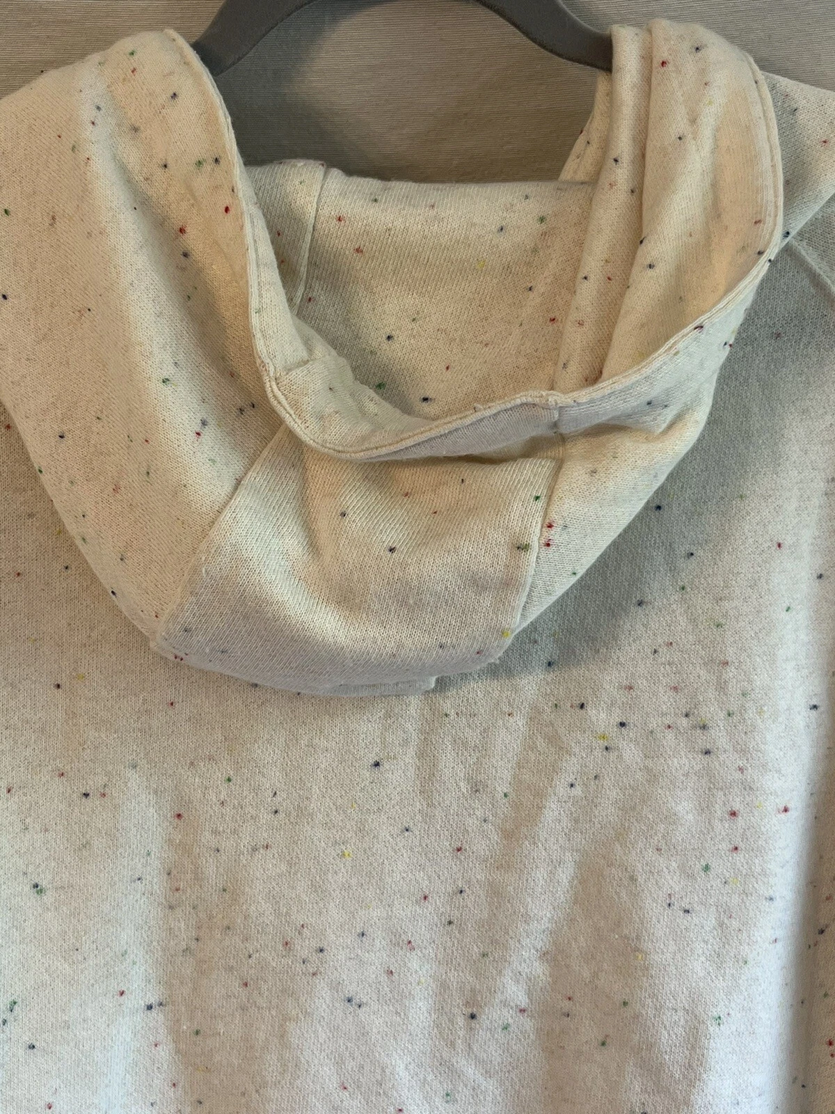 OFF WHITE Felpa con cappuccio MONO B Funfetti cropped bianco sporco colorata manica corta ret $36 nuova con etichette