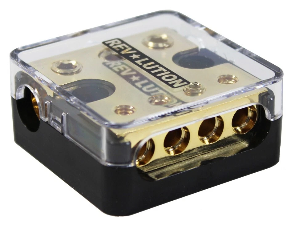 Power Distributor Three 4GA Input Four 8GA Outputs Brass Materia - Image 2 of 3