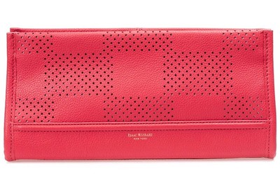 Isaac Mizrahi Clutch Red Leather Handbag Kay Check Perforated Purse Watermelon