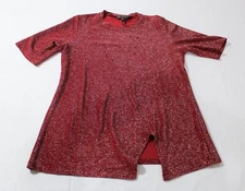 DG2 By Diane Gilman Women's Asymmetric Metallic Knit Top BL1 Wine Large NWT