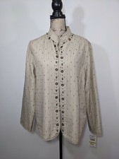 NWT ALFRED DUNNER SZ 14 OPEN FRONT IVORY Tan Striped Jacket