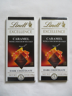 (2) Lindt Excellence Caramel A Touch Of Sea Salt Dark Chocolate Bars 3.5 Oz Each