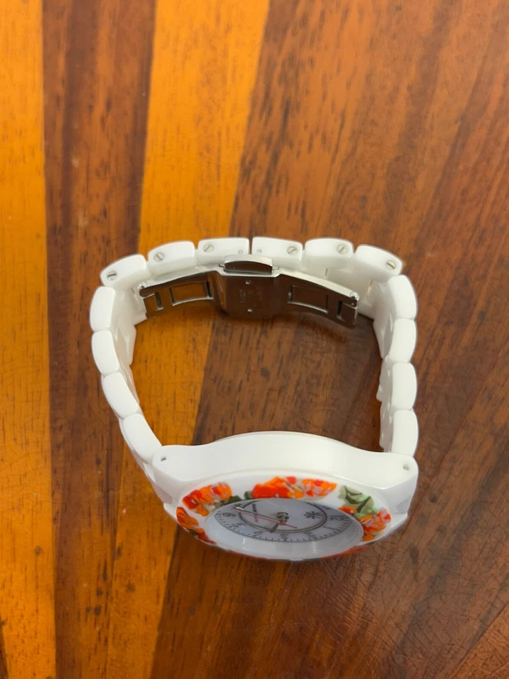 Isaac Mizrahi Live! Reloj Mujer Blanco Cerámica Perla Floral 36mm - Batería Nueva Foto 2 de 4