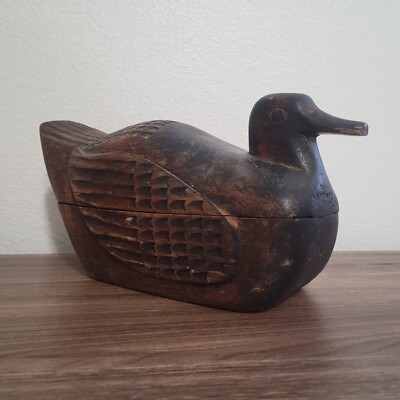 Antique Burmese Mandalay Wood Duck Handcarved Box 10''