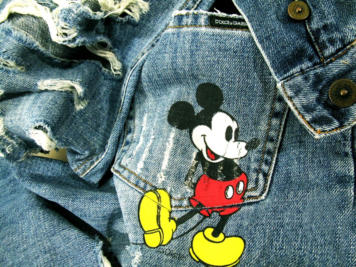 HOT ITALY UNISEX D&G DOLCE GABBANA DISNEY MICKEY RIPPED Denim 