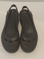 Crocs Womens 10 Jayna Casual Slingback Flats Comfort Shoes Brown Croslite Rubber