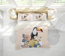 3D Parrot Flowers Leaves Yellow Quilt Cover Set Duvet Cover Bedding Pillowcases