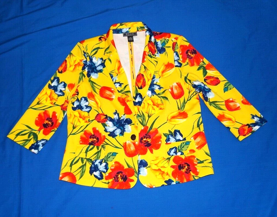 Lote de 2 Blazers Kelly Renee 1X Negro Nuevo con Etiquetas, NYCC XL Amarillo Floral Usado Foto 3 de 4