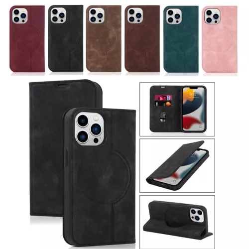 For iPhone 11/12/13/14/15/16 Pro Max Stand Magsafe Wallet Card Flip Folio Case