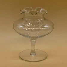 Vintage Air Plant Clear Glass Dish Scalloped Top Pedestal Footed Base