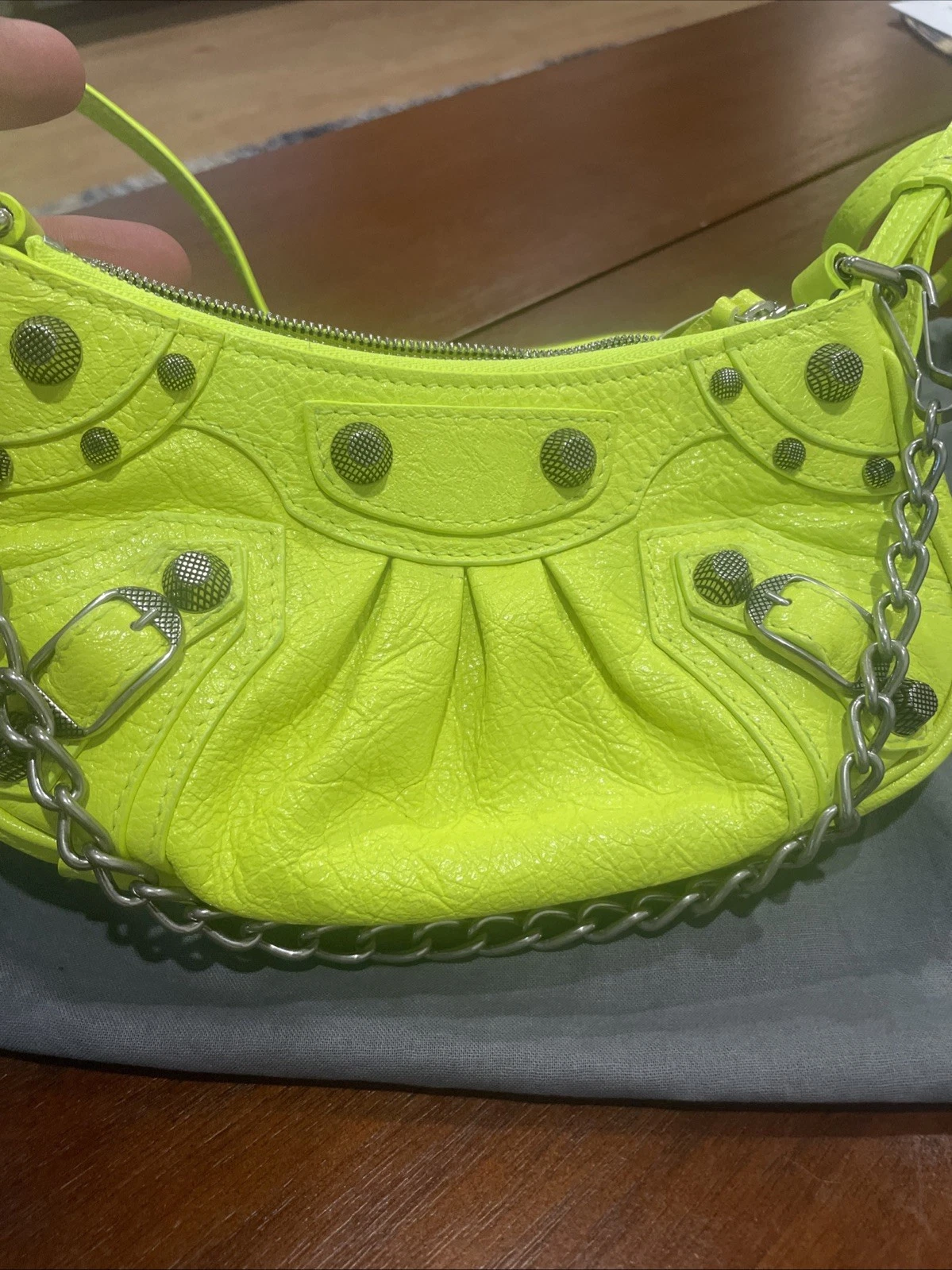 Balenciaga — Balenciaga Le Cagole Mini Yellow Chain Shoulder Bag Studded Buckle Accent