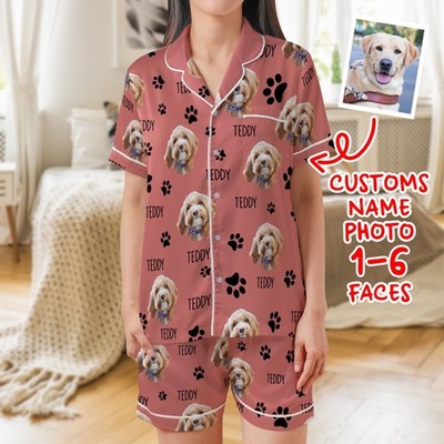 Personalized Photo Pajamas Set With Pet Faces, Custom Pet Faces Pajamas, Pet Lov