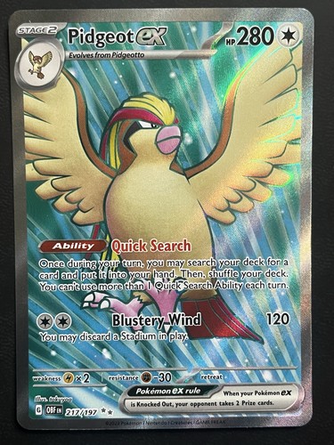 2023 Pokemon Obsidian Flames Pidgeot ex 217/197 Full Art Ultra Rare NM