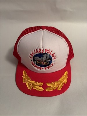 Vtg Caesars Palace Grand Prix Snapback Hat Cap Las Vegas F1 Race Red Gold Visor