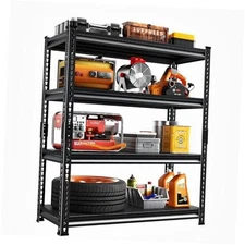 Adjustable Shelving Units and Storage, 48”W Garage 4-Tier, 48"W×16”D×72”H Black