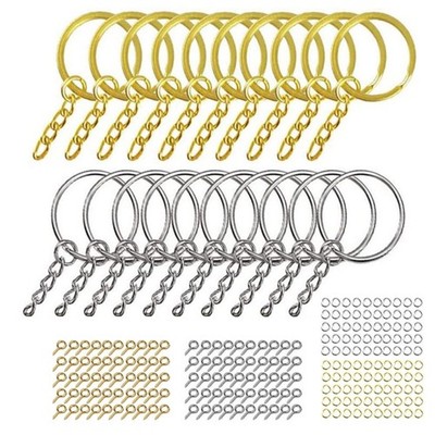 Golden Silver Keychain Rings Set for Resin DIY Jump Rings Screw Eye Pins
