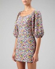 H M Divided Pink Floral Crinkled Off-the-Shoulder Mini Dress