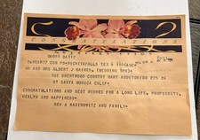 Western Union Telegram Vintage 1954 Wedding Congratulations * Santa Monica