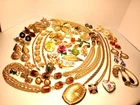 Vtg 44pc Golden Estate Jewelry Lot Rhinestone Crown Trifari Pastelli Coro Napier