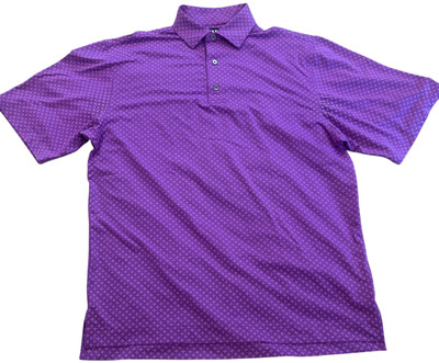 Footjoy Polo Shirt Mens Medium Purple Pak Choi Symbols High Low Golf Performance