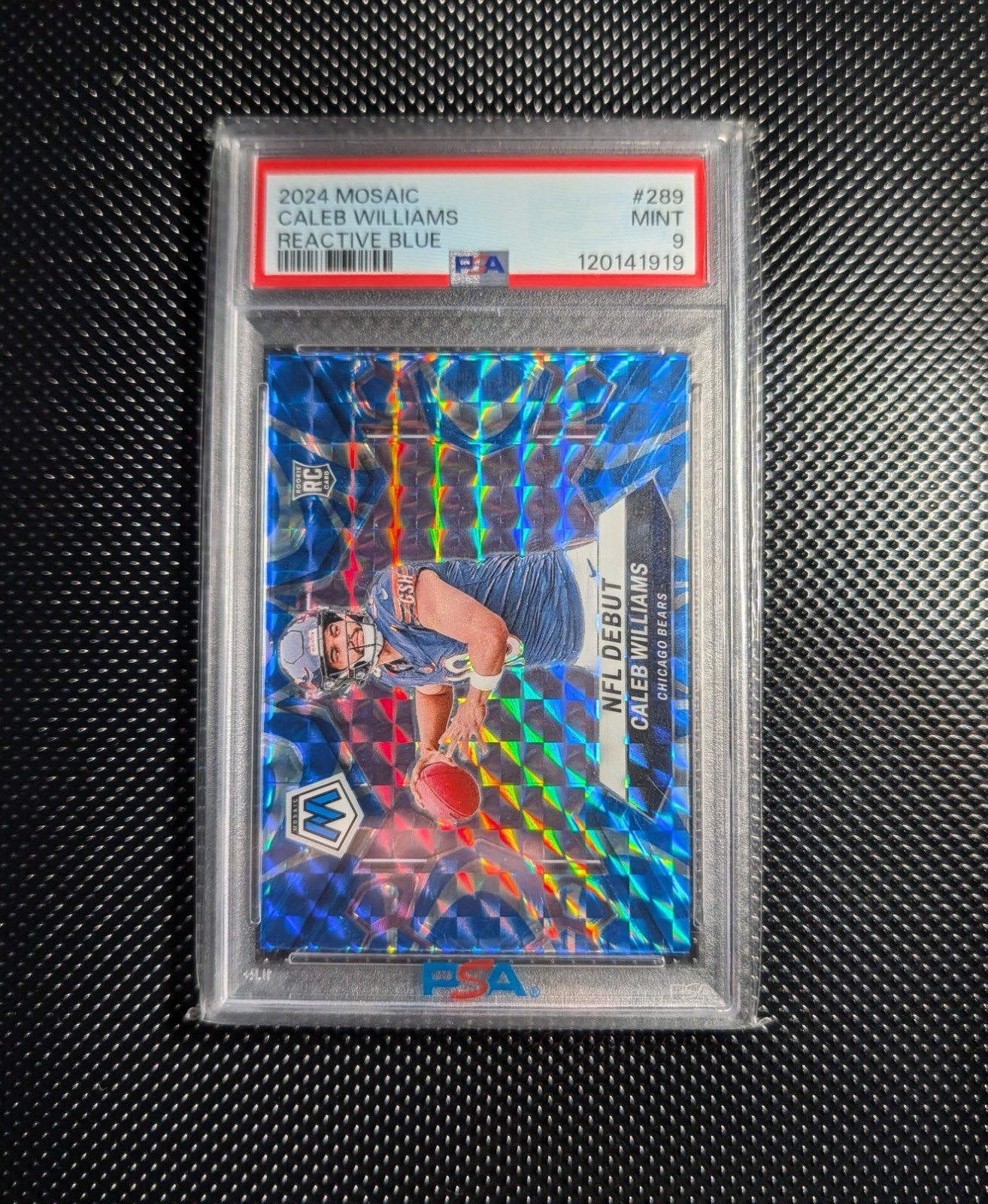 2024 Panini Mosaic Caleb Williams Reactive Blue Rookie PSA 9