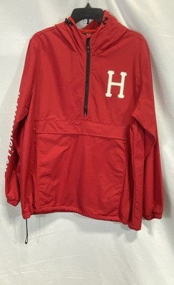 HUF x Budweiser Men's Red 1/4 Zip Hooded Anorak Windbreaker Jacket Sz L
