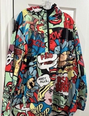 Reason Men s Windbreaker Jacket Comic Pop Art 1/4 Zip Hooded 3XL