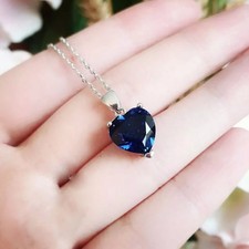 2Ct Heart Cut Blue Sapphire Solitaire Pendant 14K White Gold Finish Free Chain