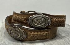 VTG Cowboy Legends Tan Thick Leather Concho Belt Southwestern Western Cowboy 34  
