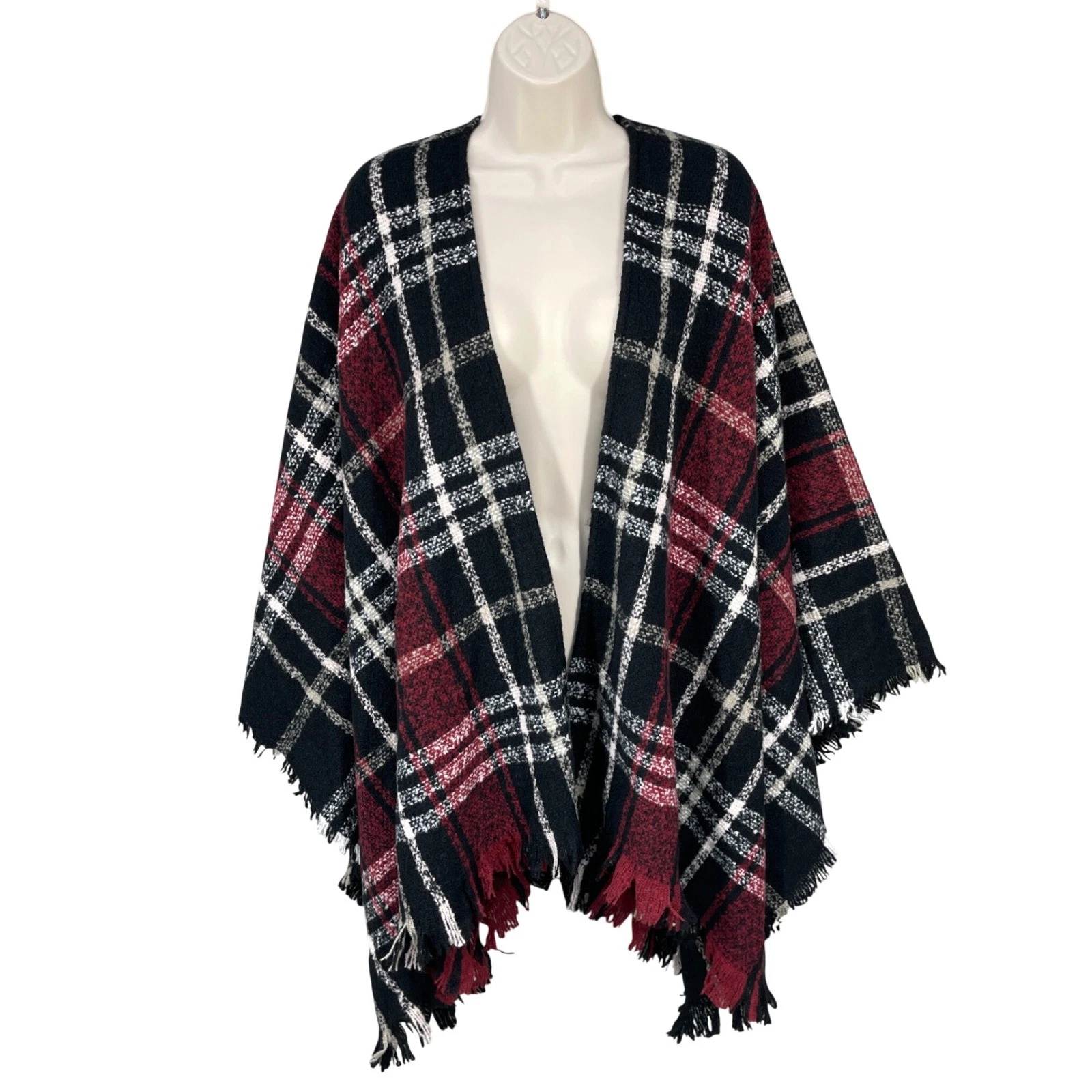 Womens Plaid Fringe Cape Shawl Wrap Boho Fall Cozy Poncho Lightweight One Size