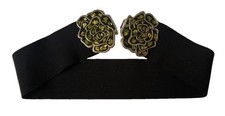 ABALONE Shell Inlaid Flower Buckle on a Black Stretch Boho Belt