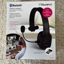 Aluratek Wireless Bluetooth Headset with Boom Mic for Video Conference(Open Box)