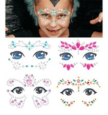 Kids Festival Face Jewels Gems   4 Pack Sparkly Stickers  Small, 4 PCS