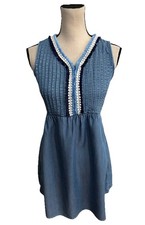 Vineyard Vines Dress Blue Denim Pleated Top Fringe Accents Girls Large