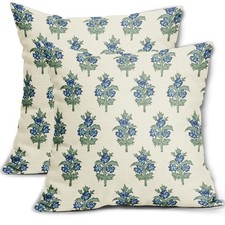 Sage Green Blue Floral Pillow Covers 20x20 Set of 2 Spring Flower Leaves Prin...