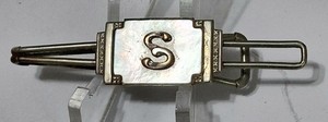 Antique VICTORIAN EDWARDIAN Mother of Pearl Initial "S" Tie Clip Tie Clasp