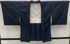 Japanese Vintage Kimono Haori Jacket Silk Navy Oshima Traditional Authentic 31in