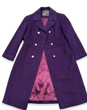 1960s Purple Wool Princess Coat Blue White Co. Kowloon Hand Tailored Size 2 VTG
