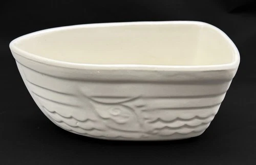 Vintage HULL Pottery USA Mid-Century Boat-Shaped Nautical Cream Planter Vase