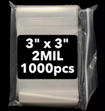 ULINE 3x3 inch Clear Plastic Bags 2mil Poly Zip Lock seal 1000PCS - CARTON/BOX