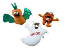 Set Of 3 Small Halloween Plush Plushies Ghost Pumpkin Bat Trick Or Treat Bag