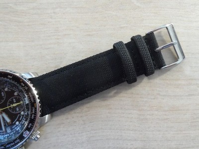 Black Sailcloth Fifty Fathoms Style Watch Strap for Seiko Flightmaster SNA 21 mm