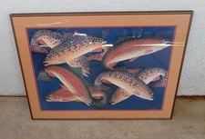 Rare Judy Haas SIGNED Brown & Rainbow Trout Outdoor Fishing Print