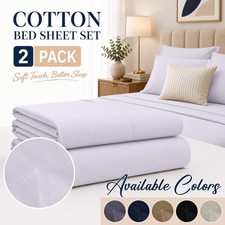 Pack of 2 Flat Sheet Egyptian Cotton 400TC White Bed Sheets Single Double King