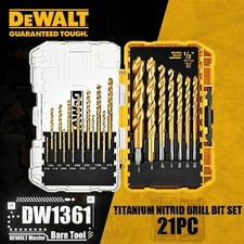 DEWALT DW1361 21 PCS Titanium Nitride Drill Bit Set Pilot Point Metal Wood Case